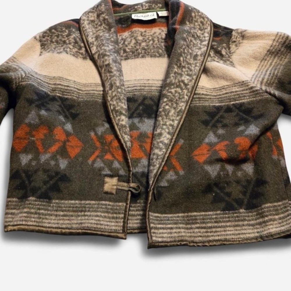 FLASHBACK Vintage Southwestern Aztec Wool Blend Blanket Coat L